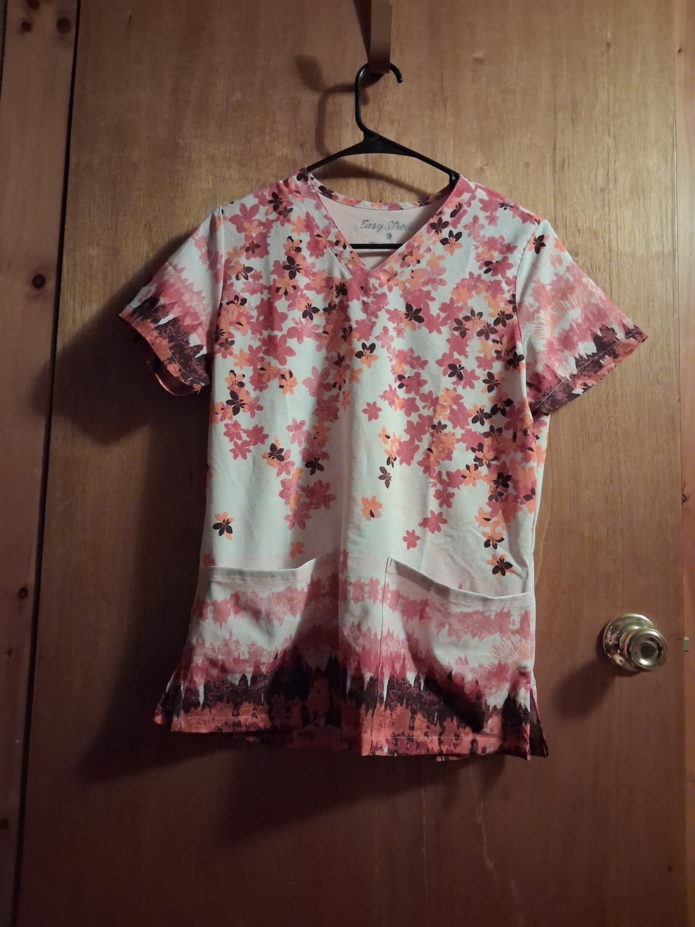 UA Scrubs Pink Floral V-Neck Short Sleeve SCRUB Top NWOT